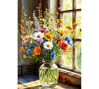 DPHERO Chamomile Diamond Painting Kits for Beginners Adults,5D DIY Wildflowers Diamond Art Kits,Round Full Drill Windows Gem Art Crafts,DIY Painting by Numbers for Home Wall Decor 12x16 inch