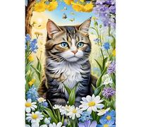 DPHERO Cute Kitten Diamond Painting Kits for Beginners Adults,5D DIY Cat Diamond Art Kits,Round Full Drill Colorful Flowers Gem Art Crafts Kits,DIY Painting by Numbers for Home Wall Decor 12x16 inch
