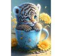 DPHERO DIY Baby Tiger Diamond Painting Kits for Adults,5D Cup Diamond Art Kits for Beginners,Round Full Drill Flowers Diamond Painting Art,DIY Painting by Numbers Diamond Art Painting 12x16 inch