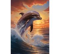 DPHERO DIY Dolphin Diamond Painting Kits for Adults,5D Sunset Diamond Art Kits for Beginners,Round Full Drill Dolphin Diamond Painting Art,DIY Painting by Numbers Diamond Art Painting 12x16 inch