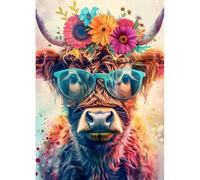 DPHERO DIY Highland Cow Diamond Painting Kits for Adults,5D Flowers Diamond Art Kits for Beginners,Round Full Drill Glasses Diamond Painting Art,DIY Painting by Numbers Diamond Art Painting 12x16 inch