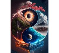 DPHERO DIY Ice and Fire Diamond Painting Kits for Adults,5D Nature Diamond Art Kits for Beginners,Round Full Drill Tai Chi Diamond Painting Art,DIY Painting by Numbers Diamond Art Painting 12x16 inch