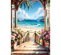 DPHERO DIY Sea View Diamond Painting Kits for Adults,5D Flowers Diamond Art Kits for Beginners,Round Full Drill Beach Diamond Painting Art,DIY Painting by Numbers Diamond Art Painting 12x16 inch