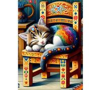DPHERO DIY Sleeping Cat Diamond Painting Kits for Adults,5D Chair Diamond Art Kits for Beginners,Round Full Drill Vintage Diamond Painting Art,DIY Painting by Numbers Diamond Art Painting 12x16 inch