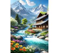 DPHERO DIY Snow Mountain Diamond Painting Kits for Adults,5D River Diamond Art Kits for Beginners,Round Full Drill Flowers Diamond Painting Art,DIY Painting by Numbers Diamond Art Painting 12x16 inch
