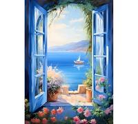 DPHERO DIY Windows Diamond Painting Kits for Adults,5D Flowers Diamond Art Kits for Beginners,Round Full Drill Ocean Diamond Painting Art,DIY Painting by Numbers Diamond Art Painting 12x16 inch