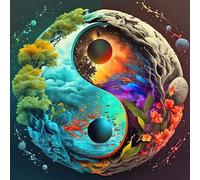 DPHERO DIY Yin and Yang Nature Art Kits for Adults, 5D Tai Chi Diamond Painting for Beginners, Round Full Drill Painting 12x12 Inch