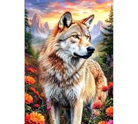 DPHERO Forest Wolf Diamond Painting Kits for Beginners Adults,5D DIY Wildflowers Diamond Art Kits,Round Full Drill Sunset Gem Art Crafts,DIY Painting by Numbers for Home Wall Decor 12x16 inch