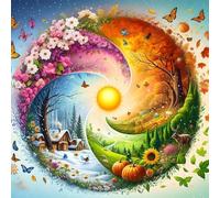 DPHERO Four Seasons Diamond Painting Kits for Beginners Adults,5D DIY Butterfly Diamond Art Kits,Round Full Drill Tai Chi Diamond Painting Art,DIY Painting by Numbers Diamond Art Painting 12x12 inch