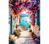 DPHERO Landscape Diamond Painting Kits for Beginners Adults,5D DIY Flowers Diamond Art Kits,Round Full Drill Seaside Street Gem Art Crafts,DIY Painting by Numbers for Home Wall Decor 12x16 inch
