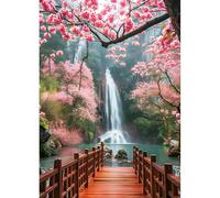 DPHERO Pink Flowers Diamond Painting Kits for Beginners Adults,5D DIY Waterfall Diamond Art Kits,Round Full Drill Gem Art Crafts,DIY Landscape Painting by Numbers for Home Wall Decor 12x16 inch