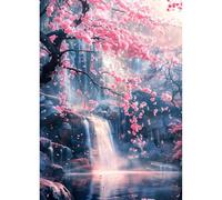 DPHERO Pink Flowers Diamond Painting Kits for Beginners Adults,5D DIY Waterfall Diamond Art Kits,Round Full Drill Landscape Gem Art Crafts,DIY Painting by Numbers for Home Wall Decor 12x16 inch