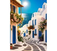 DPHERO Santorini Diamond Painting Kits para Principiantes Adultos, 5D DIY Street Art Kit, Ronda con Drill Completo Mar Egeo