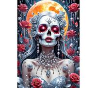 DPHERO Scary Girl Diamond Painting Kits for Beginners Adults,5D DIY Witch Diamond Art Kits,Round Full Drill Moon Flowers Gem Art Crafts Kits,DIY Painting by Numbers for Home Wall Decor 12x16 inch