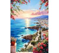 DPHERO Seascape Diamond Painting Kits for Beginners Adults,5D DIY Sunset Flowers Diamond Art Kits,Round Full Drill Coastline Gem Art Crafts,DIY Painting by Numbers for Home Wall Decor 12x16 inch