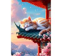 DPHERO Sleeping Cat Diamond Painting Kits for Beginners Adults,5D DIY Orange Cat Diamond Art Kits,Round Full Drill Architecture Gem Art Crafts,DIY Painting by Numbers for Home Wall Decor 12x16 inch
