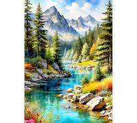 DPHERO Snowy Mountain Diamond Painting Kits for Beginners Adults,5D DIY Forest Diamond Art Kits,Round Full Drill Stream Diamond Painting Art,DIY Painting by Numbers Diamond Art Painting 12x16 inch