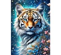 DPHERO Tiger Diamond Painting Kits for Adults,5D Glowing Tiger Diamond Art Kits for Kids Beginners,Round Full Drill Flowers Diamond Painting Art,DIY Paint with Diamonds Gem Painting Art 12x16 inch