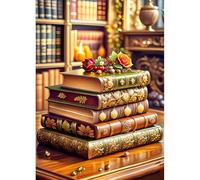 DPHERO Vintage Books Diamond Painting Kits for Beginners Adults,5D DIY Bookcases Diamond Art Kits,Round Full Drill Studyroom Gem Art Crafts,DIY Painting by Numbers for Home Wall Decor 12x16 inch