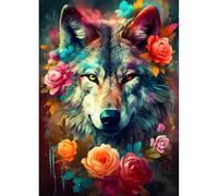 DPHERO Wolf Diamond Painting Kits for Beginners Adults,5D DIY Rose Flowers Diamond Art Kits,Round Full Drill Fantasy Diamond Painting Art,DIY Painting by Numbers Diamond Art Painting 12x16 inch