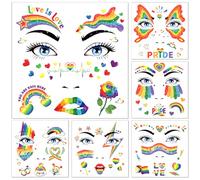 DPKOW 12 hojas Tatuajes de cara de arco iris tatuajes temporales de orgullo, accesorios de maquillaje de orgullo LGBT pegatinas tatuaje de orgullo, Rainbow Temporary Tattoos Stickers Pride Accessories
