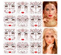 DPKOW 12 Tatuajes Temporales de Mandala Flores Cara Tatuajes Encaje Indio Tatoos Temporales Eid Ramadán Tatuajes Falsos de Rojo y Marrón para Mujeres y Niñas Maquillaje Accesorios
