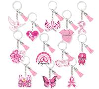DPKOW 12 x Porte-clés pour Octobre Rose Cadeau Goodies, Porte-clefs pour Octobre Rose Gadget Accessoires, Porte-clés en Acrylique, Lutte Contre le Cancer du Sein