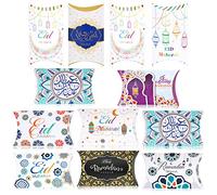 DPKOW 12pcs Cajas de Almohadas para Ramadán Eid Bolsas de Regalo, Ramadán Eid Mubarak Golosinas Bolsas Cajas para Dulces Tarjeta, Bolsos de Fiesta Ramadán Eid para Pequeño Regalo de Galleta