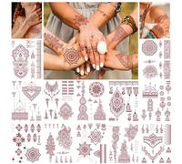 DPKOW 12pcs Marrón Rojo Encaje Tatuajes Temporales, Mandala Flor Tatuaje Pegatinas para Mujer Niñas Mano Brazo Cuerpo Arte, Tatuajes Falsos Indios Eid Boda Fiesta Favores, Impermeable Bohemia Tatuajes