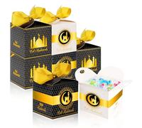 DPKOW 15 Eid Mubarak Cajas de Regalo, Pequeñas Golosinas Cajas Eid Galleta Caramelo Cajas de Recuerdos de Fiesta Eid al-Fitr, Negro Oro Blanco Islámica Mezquita Cajas con cinta, 6,5 * 6,5 * 6,5cm