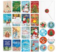 DPKOW 16 Weihnachtskarten mit Umschlag Aufklebern, Frohe Weihnachten Karten set Grußkarten Weihnachten Klappkarten Blanko mit Umschlag, Krippe Weihnachten Karte Sprüche Weihnachtspostkarten