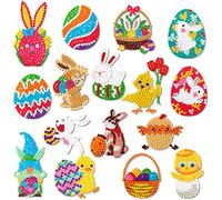 DPKOW 16pcs Pascua 5D Diamantes Pintura Kit para Niños Manualidades y Artesanía de Pascua, Bricolaje Mosaicos Dibujo Pegatinas Pascua Diamond Art Painting Adorno, Conejo Pascua Huevos Pollito Enano