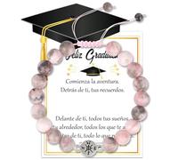 DPKOW 2026 Regalo de Graduación Pulsera de Brújula con Cuentas de Piedra Natural Rosa, Tarjeta de Graduación Español, Regalos de Graduacion Universitaria Bachillerato Primaria para Mujer Niña