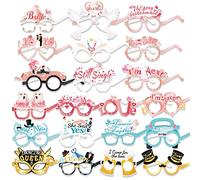 DPKOW 21pcs Divertidas Boda Fiesta Gafas Fotos Accesorios, Gafas de Papel para Despedida de Soltera Boda Accesorios, Just Married, Mr & Mrs, Amigas de Novia Novio, Besame, Aún Soltero, Soy el Próximo