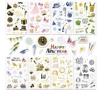 DPKOW 24 Hojas Feliz Año Nuevo Pegatinas para Álbum de Recortes, Fin de Año Bricolaje Stickers para Manualidades Bullet Journal, Pegatinas Nochevieja Recuerdos para Fiesta