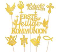 DPKOW 25 Stück Meine Kommunion Tortendeko Cake Cupcake Topper Erste Heilige Kommunion Kuchendeko, Fische Kreuz Tortendeko für Kommunion Tisch Deko Fondant Muffins
