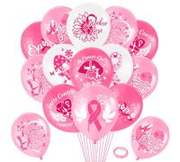 DPKOW 27pcs Français Ruban Rose Ballons pour Cancer du Sein d'Octobre Rose Décorations, Ballons en Latex pour Sensibilisation au Cancer du Sein d'Octobre Activité Fournitures
