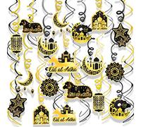 DPKOW 30 Piezas Eid al-Adha Remolinos Colgantes para Eid al Adha Decoraciones, Mezquita Ovejas Luna Estrella Techo Decoraciones Remolino de Aluminio para Eid al-Adha Mubarak Espirales Serpentina