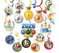 DPKOW 30pcs 2026 Deportes Invierno Decoraciones Colgando Remolinos, Invierno Deportes Adornos de Espirales de Medalla Antorcha Países Banderas Serpentinas de Deportiva Nieve Hielo