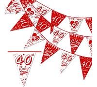 DPKOW 40 Aniversario Bodas Bandera Pancartas para Bodas de Rubí Decoración, 16pcs Bodas de Rubí Triangular Banderines Guirnalda para 40 Aniversario Bodas Decoraciones Colgante para Interior Exterior