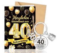 DPKOW 40 cumpleaños tarjeta de felicitación llavero, cumpleaños deseo cumplidor dinero envoltura de regalo con sobres de cumpleaños amuleto de la suerte tarjeta de felicitación para hombres y mujeres