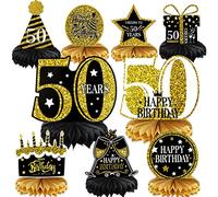 DPKOW 9Piezas 50 Cumpleaños Decoración Feliz 50 Cumpleaños Mesa Panal Centros Mesa Saludos a 50 Años Panal Decoración Mesa para Hombres y Mujeres Cuarenta Años Suministros Cumpleaños Fiesta DEC