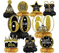 DPKOW 9Piezas 60 Cumpleaños Decoración Feliz 60 Cumpleaños Mesa Panal Centros Mesa Saludos a 60 Años Panal Decoración Mesa para Hombres y Mujeres Cuarenta Años Suministros Cumpleaños Fiesta DEC