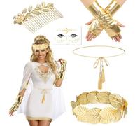 DPKOW Accesorios de Disfraz de Diosa Griega para Mujer, peineta de Laurel Romano Diadema de Diosa Griega, Guantes, cinturón, Tatuaje, Accesorios griegos Antiguos para Mujeres y niñas
