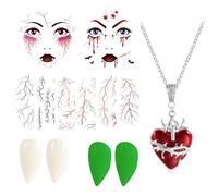 DPKOW Accesorios para Disfraces de Vampiro, Dientes y Colmillos de Vampiro, Tatuajes faciales de Halloween, Tatuajes de Vasos sanguíneos, Collares para Disfraces de Halloween, Accesorios de Cosplay