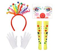 DPKOW Accesorios para Disfraz de Payaso Diademas Tatuajes Faciales Guantes Medias, Accesorios para Disfraz de Circo para Mujer Cosplay y Halloween