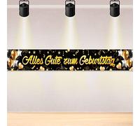 DPKOW Alles Gute Zum Geburtstag Banner Schwarzes Gold, Lange Hintergrund Banner für Geburtstag Party Innen Außen Dekoration, 265 * 35cm