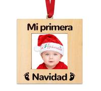 DPKOW Bebé Mi Primera Navidad Bola Marco de Fotos para Bebé Regalo Primera Navidad Arbol Adornos Decoración Bebe Recién Nacidos Detalles Navideños Recuerdo Nuevos Padres, Marco de Madera