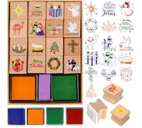 DPKOW Belén Navidad Sellos para Niños Manualidades con Almohadilla de Tinta, Sellos de Madera para Niños Bricolaje Scrapbooking Belén Navidad Nacimiento Impresión Regalo Creativas