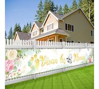 DPKOW Boda Decoración Vivan los Novios Pancarta, Oro Verde Boda Pancarta para Casa Jardín Letrero de Bienvenida Exterior Interior Boda, Elegante, 270 * 40 cm